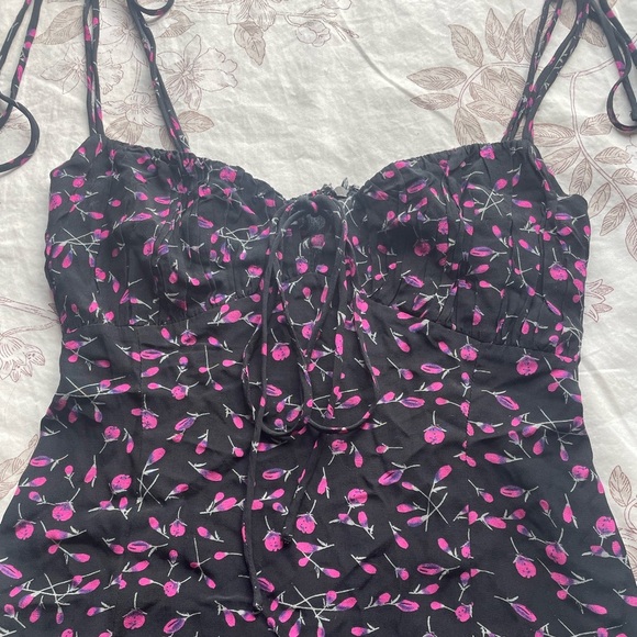 Neon Blonde Bardot Rosebud Ditsy Floral Babydoll Tie Strap Slip Dress Small Boho - Picture 5 of 13